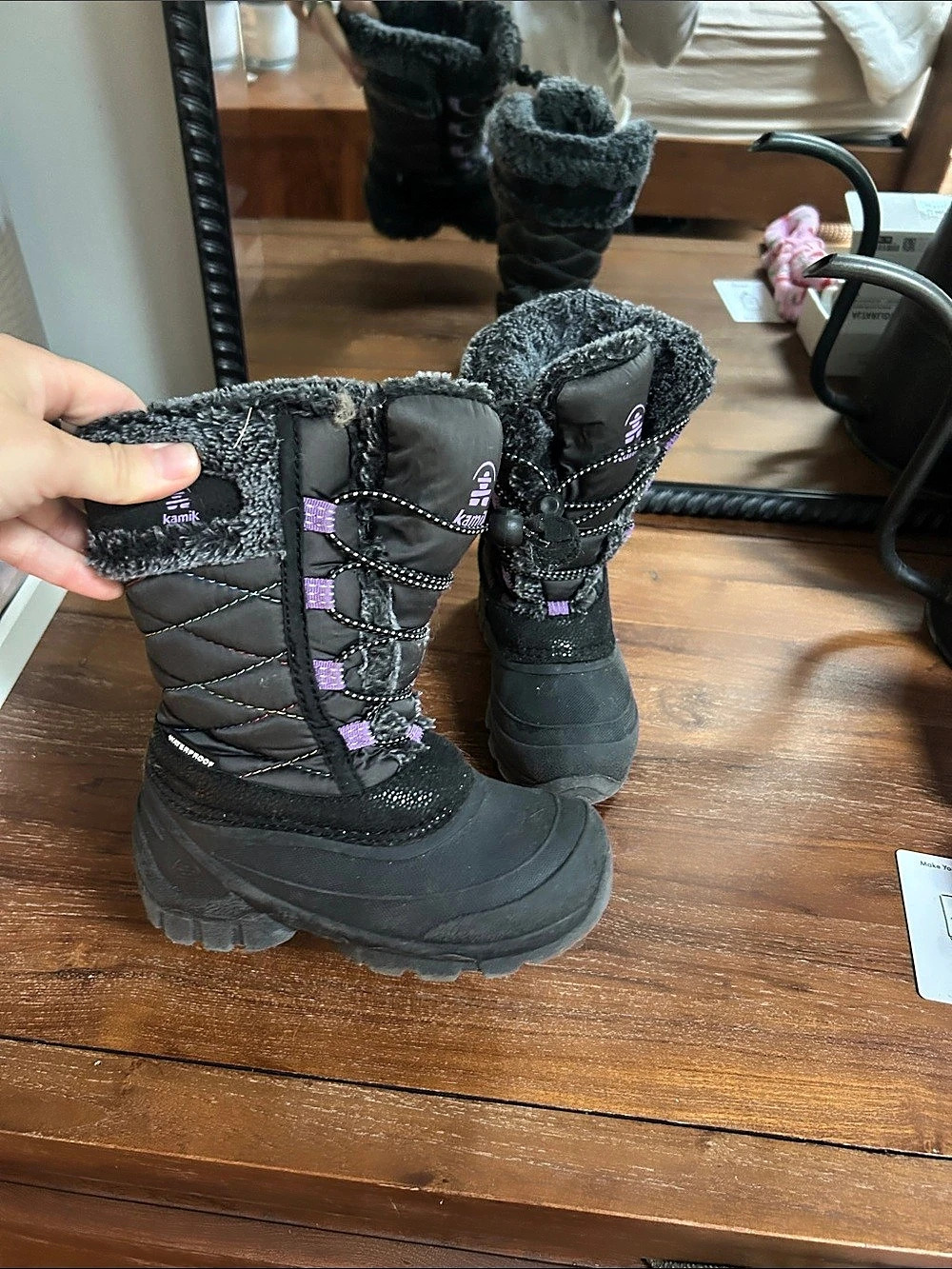 Kamik Streak kids black with grey and purple Winter Boots size 11 little kid